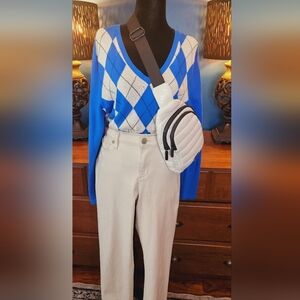 Tommy Hilfiger Blue and White Argyle Sweater  Size L